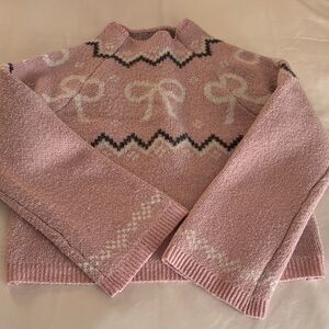 No Boundaries Pink Bow Turtleneck Sweater